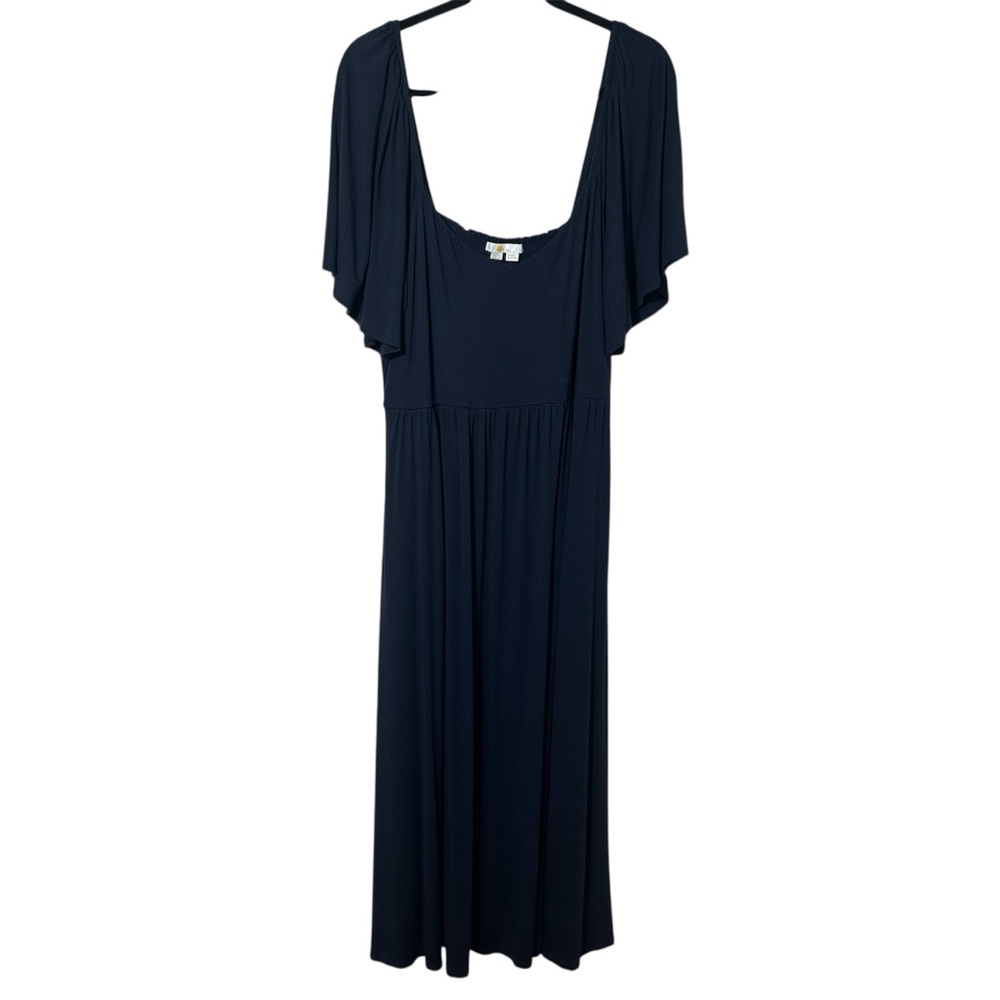 Boden Navy Jersey Maxi Dress Smocked Short Sleeves Size 16/18
